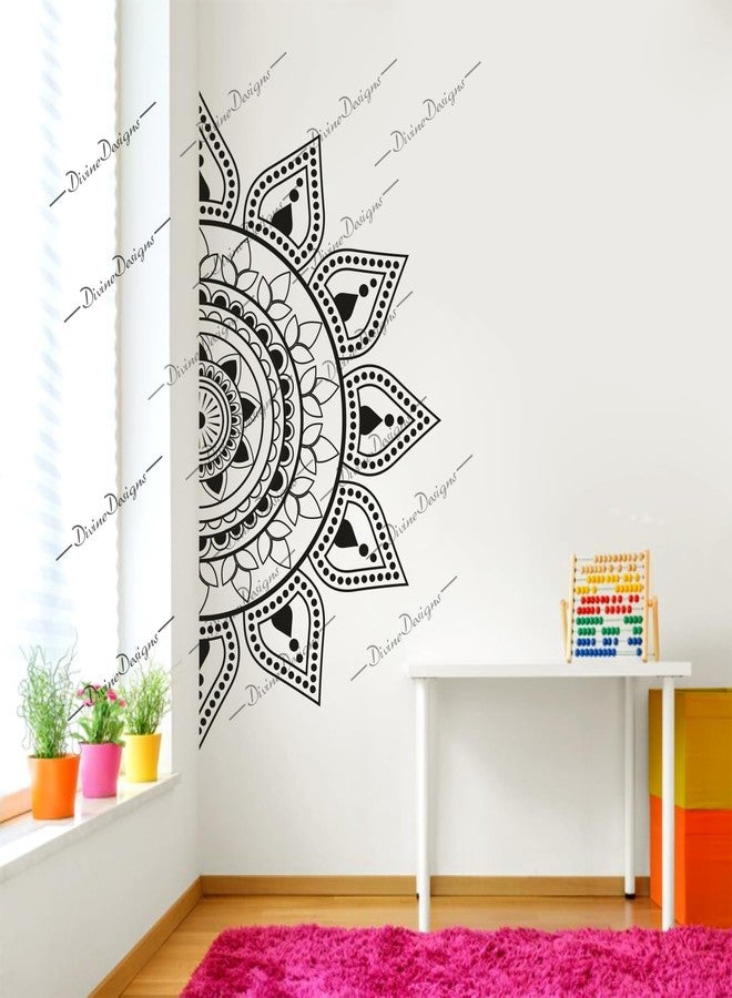 DivineDesigns ملصق ديفاين ديزاينز نصف ماندالا بخطوط سوداء، تصميم فني ذاتي اللصق للمنزل - Image 2